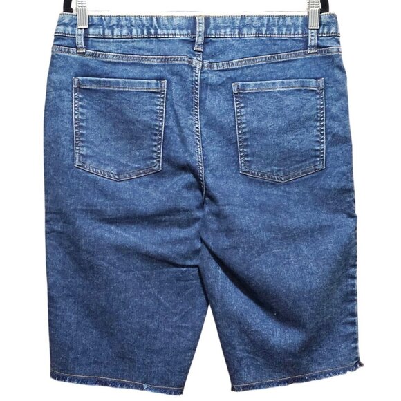 Haute Hippie Tribe Women's Denim Bermuda Shorts Size 14 Frayed Hem Stretchy Cott - Picture 2 of 9